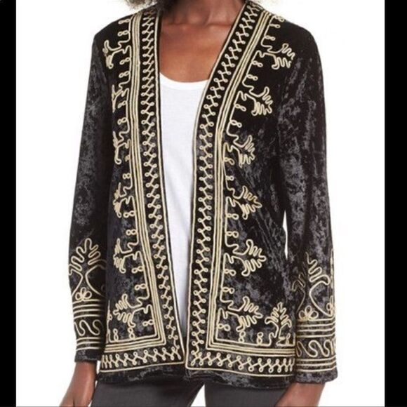 4SI3NNA Velvet Appliqué Black and Gold Jacket. - Picture 1 of 16